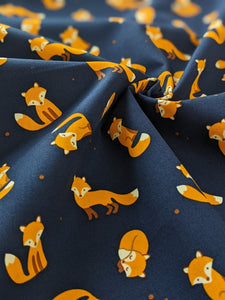 Navy foxes 100% cotton fabric - 1/2 mtr