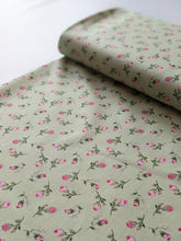 Load image into Gallery viewer, Green rosebuds 100% cotton fabric - 1/2 mtr