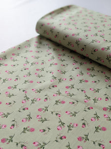Green rosebuds 100% cotton fabric - 1/2 mtr