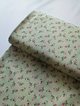 Load image into Gallery viewer, Green rosebuds 100% cotton fabric - 1/2 mtr
