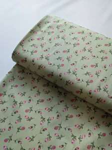 Green rosebuds 100% cotton fabric - 1/2 mtr