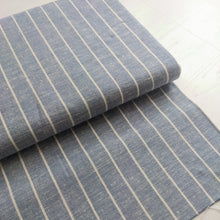 Load image into Gallery viewer, Blue linen viscose mix stripe fabric (wide) x 1/2mtr