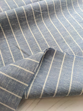 Load image into Gallery viewer, Blue linen viscose mix stripe fabric (wide) x 1/2mtr