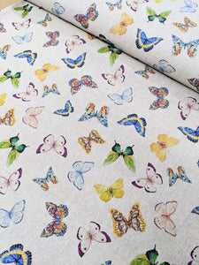 Colourful butterfly print hessian/linen heavyweight fabric - 1/2mtr