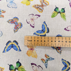 Colourful butterfly print hessian/linen heavyweight fabric - 1/2mtr