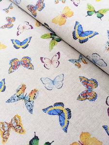 Colourful butterfly print hessian/linen heavyweight fabric - 1/2mtr
