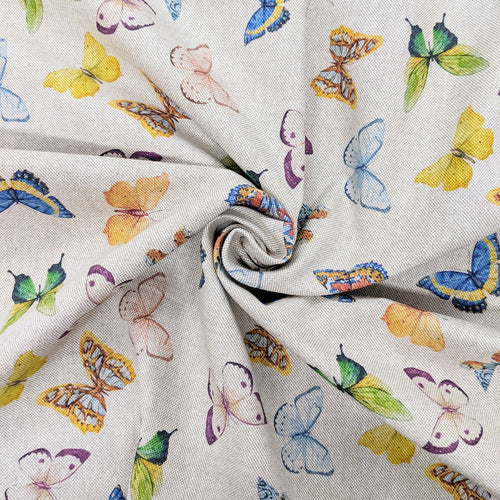 Colourful butterfly print hessian/linen heavyweight fabric - 1/2mtr