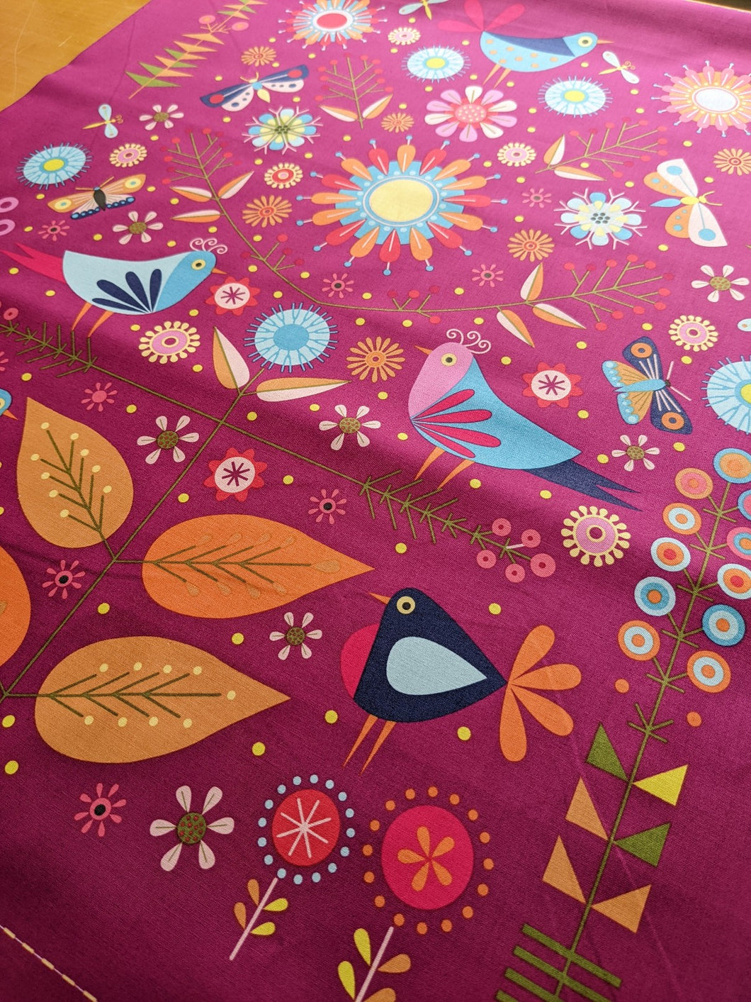 Pretty colourful birds 100% cotton fabric panels (TWO)
