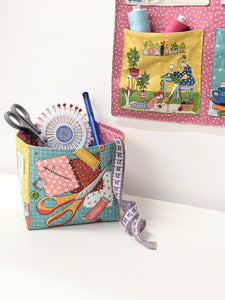 Sewing room wall hanging organiser and storage boxes sewing kit