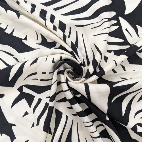 Black and Off-White Palm Print Viscose - 1/2m