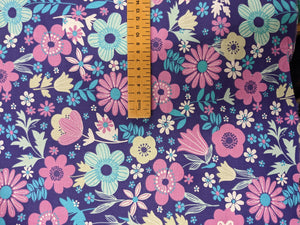 Aqua and pink floral or raindrop cotton fabric - 1/2 mtr