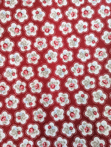 Red floral cotton fabric (wide) - 1/2 mtr
