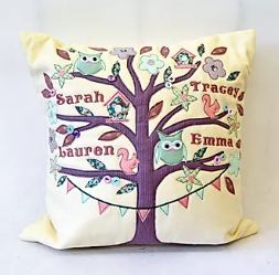 Family Tree Cushion owl and sewing cat