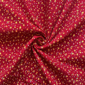 Burgundy red ditsy floral needle cord x 1/2mtr