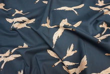 Load image into Gallery viewer, Navy bird viscose fabric - 1/2 mtr