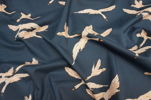 Navy bird viscose fabric - 1/2 mtr