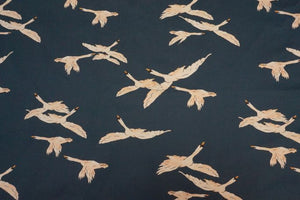 Navy bird viscose fabric - 1/2 mtr