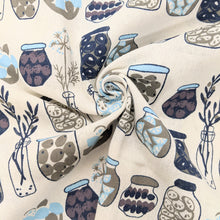 Load image into Gallery viewer, Blue jars print hessian heavyweight fabric - 1/2mtr