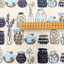 Load image into Gallery viewer, Blue jars print hessian heavyweight fabric - 1/2mtr