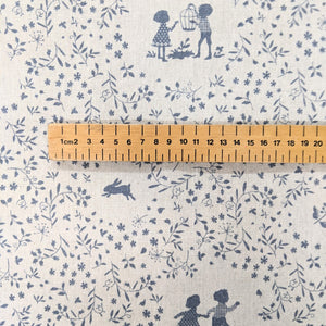 Blue leaf print hessian heavyweight fabric - 1/2mtr