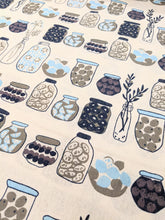 Load image into Gallery viewer, Blue jars print hessian heavyweight fabric - 1/2mtr