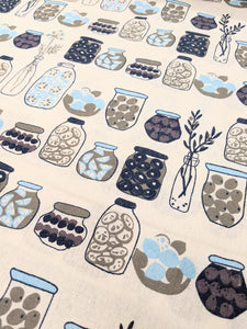 Blue jars print hessian heavyweight fabric - 1/2mtr