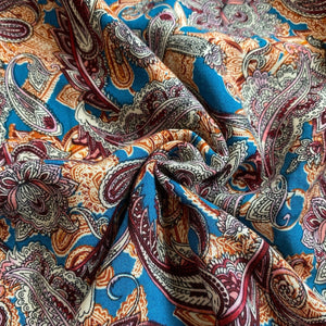 Teal paisley print viscose fabric - 1/2mtr
