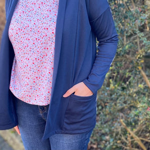 Roll Collar Cardigan Pattern (sizes 10-28) - larger size range