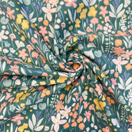 Sage green colourful flowers cotton fabric - 1/2 mtr