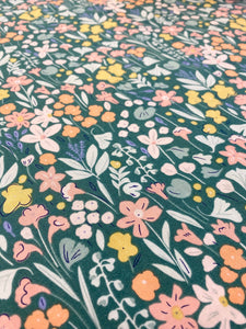 Sage green colourful flowers cotton fabric - 1/2 mtr